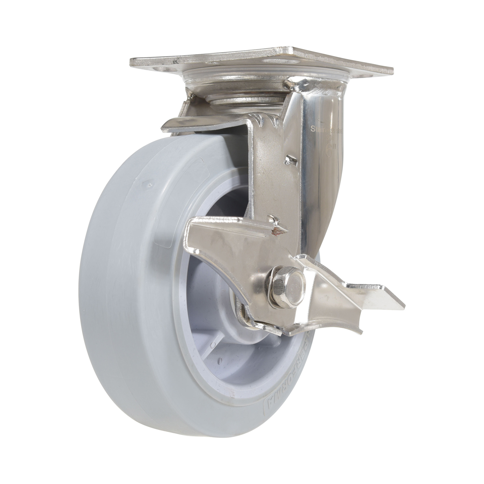 Vestil Thermoplastic Rubber Swivel With Brake Caster 6 In. Diameter x 2 In. Width 600 Lb. Capacity Gray